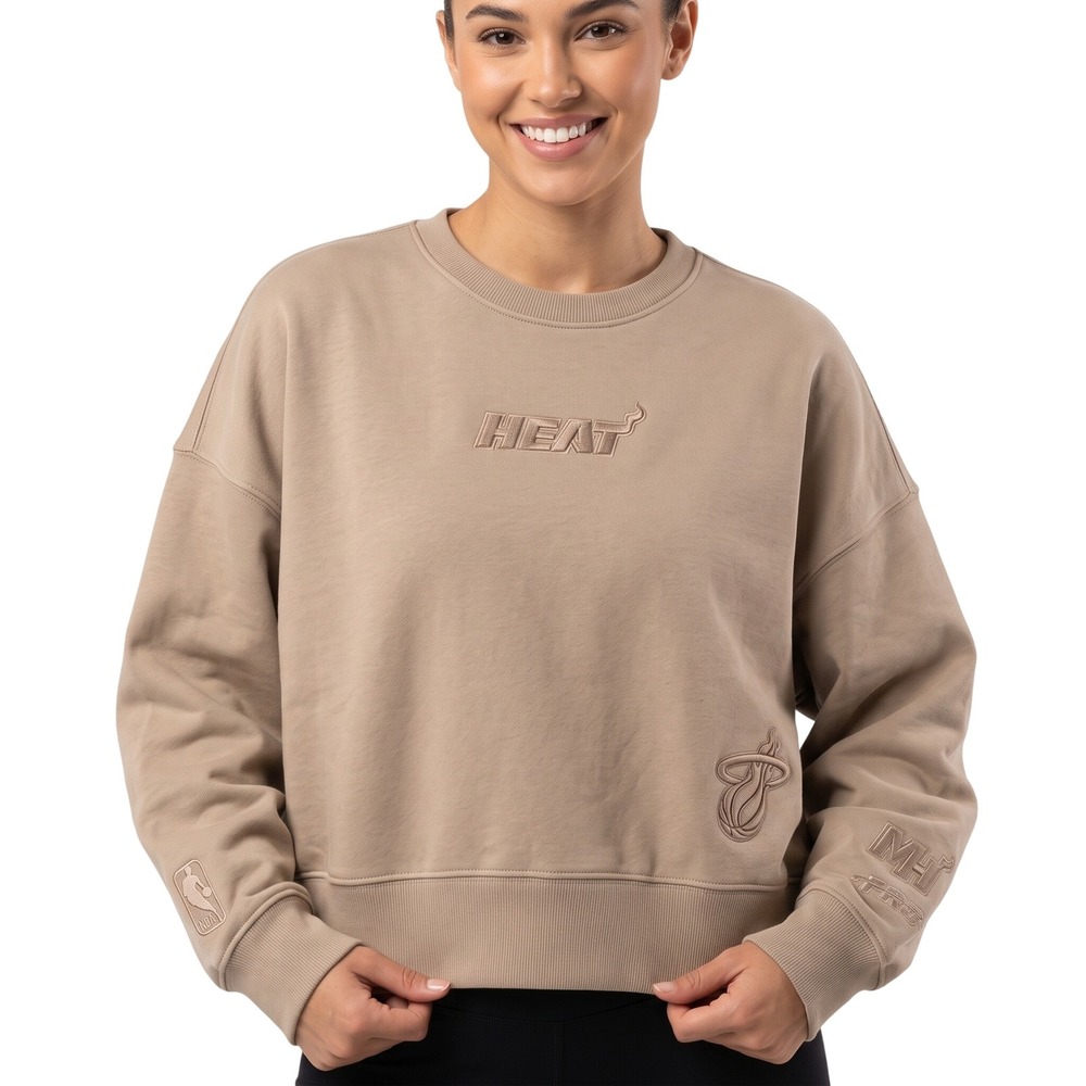 Pro Standard NBA Miami Heat Tan Cropped Oversized Sweatshirt XL Luxury Athletic